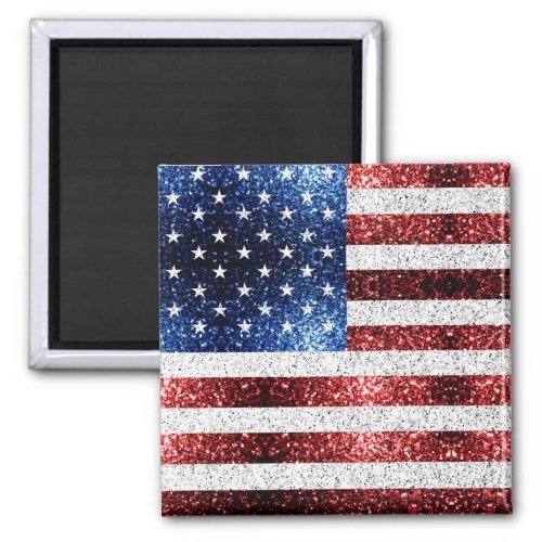 USA flag red white blue sparkles glitters Magnet