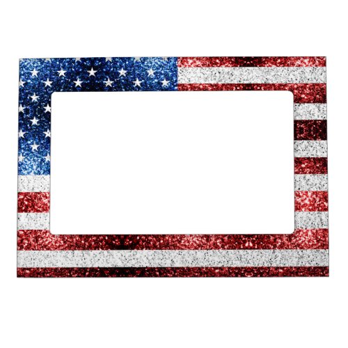 USA flag red white blue sparkles glitters Magnetic Frame