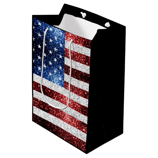 USA flag red white blue sparkles glitters Medium Gift Bag (Front Angled)