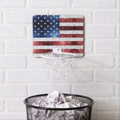 USA flag red white blue sparkles glitters Mini Basketball Hoop