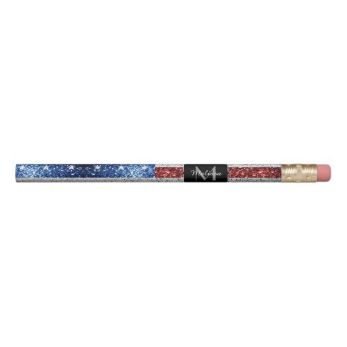 USA flag red white blue sparkles glitters Monogram Pencil