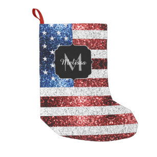 USA flag red white blue sparkles glitters Monogram Socks