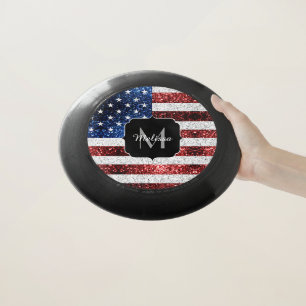 USA flag red white blue sparkles glitters Monogram Wham-O Frisbee