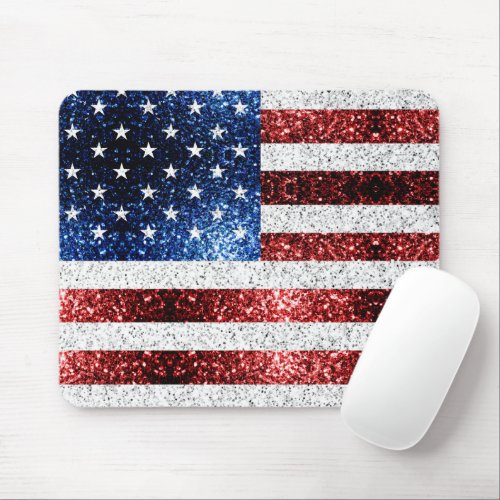 USA flag red white blue sparkles glitters Mouse Pad