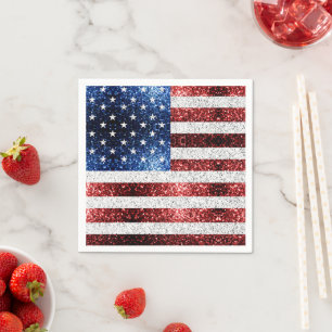 USA flag red white blue sparkles glitters Napkins