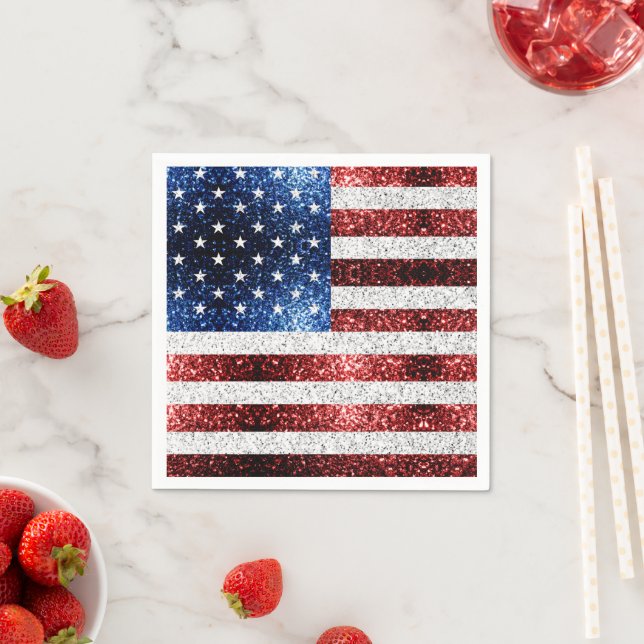 USA flag red white blue sparkles glitters Napkins (Insitu)