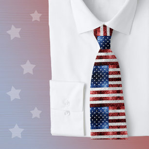 USA flag red white blue sparkles glitters Neck Tie