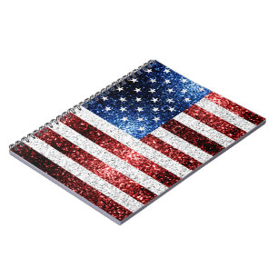 USA flag red white blue sparkles glitters Notebook