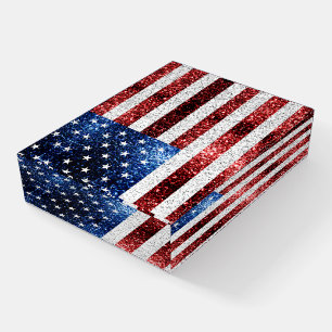 USA flag red white blue sparkles glitters Paperweight