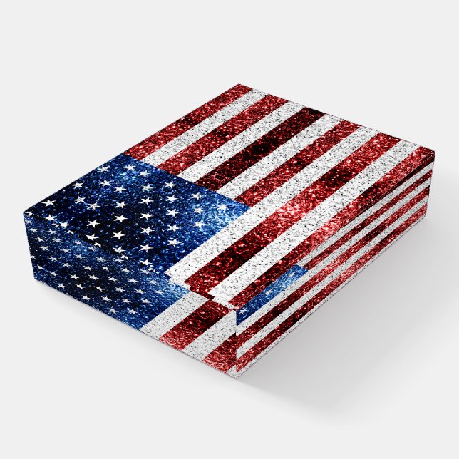 USA flag red white blue sparkles glitters Paperweight (Angled)