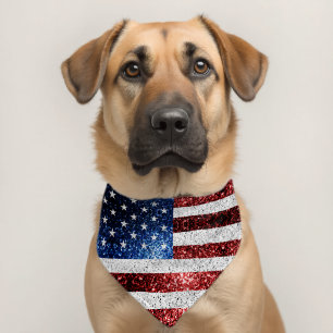 USA flag red white blue sparkles glitters Pet Bandana Collar