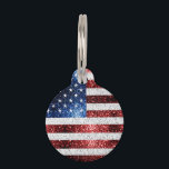 USA flag red white blue sparkles glitters Pet ID Tag<br><div class="desc">Faux sparkling gift for her. 
Sparkly America 4th of July white glowy stars and sparkled stripes. Vibrant USA flag in red,  white and blue faux sparkles glitters. We use photo of sparkles glitter!</div>