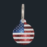 USA flag red white blue sparkles glitters Pet ID Tag<br><div class="desc">Faux sparkling gift for her. 
Sparkly America 4th of July white glowy stars and sparkled stripes. Vibrant USA flag in red,  white and blue faux sparkles glitters. We use photo of sparkles glitter!</div>