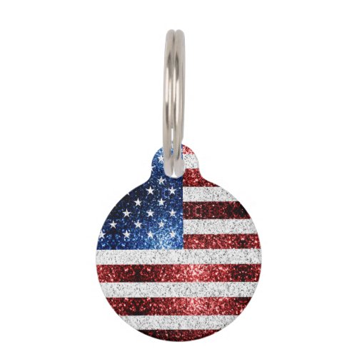 USA flag red white blue sparkles glitters Pet ID Tag