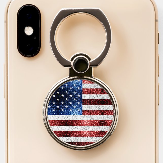 USA flag red white blue sparkles glitters Phone Ring Stand (Close Up)