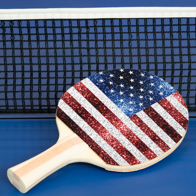 USA flag red white blue sparkles glitters Ping Pong Paddle (Insitu)