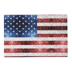 USA flag red white blue sparkles glitters Placemat