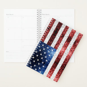 USA flag red white blue sparkles glitters Planner