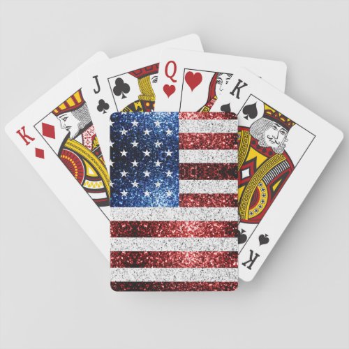 USA flag red white blue sparkles glitters Playing Cards