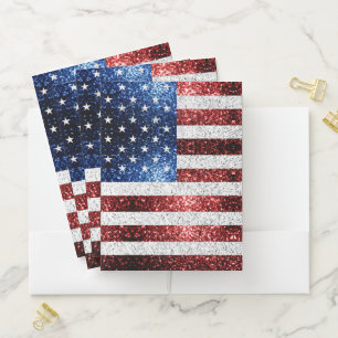 USA flag red white blue sparkles glitters Pocket Folder