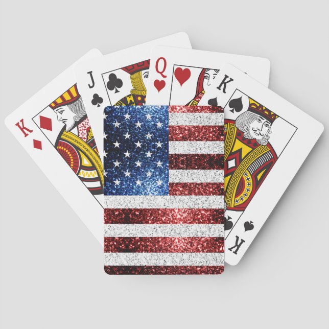 USA flag red white blue sparkles glitters Poker Cards (Back)