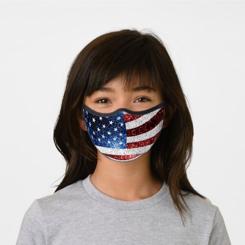 USA flag red white blue sparkles glitters Premium Face Mask