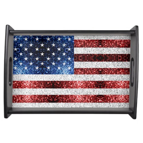 USA flag red white blue sparkles glitters Serving Tray