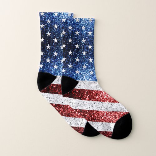 USA flag red white blue sparkles glitters Socks