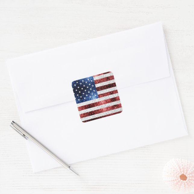 USA flag red white blue sparkles glitters Square Sticker (Envelope)