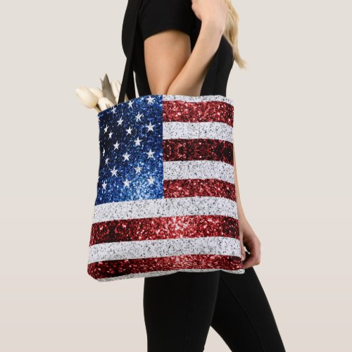 USA flag red white blue sparkles glitters Tote Bag