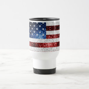 USA flag red white blue sparkles glitters Travel Mug