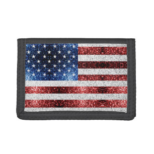 USA flag red white blue sparkles glitters Tri-fold Wallet