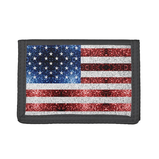 USA flag red white blue sparkles glitters Trifold Wallet (Front)