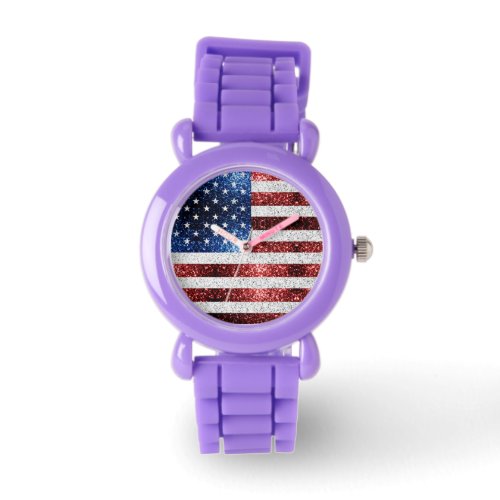 USA flag red white blue sparkles glitters Watch
