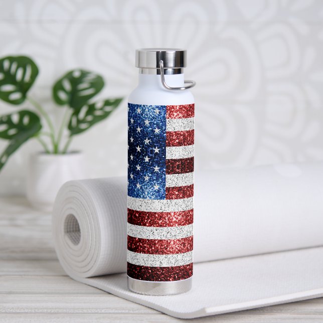 USA flag red white blue sparkles glitters Water Bottle (Yoga)