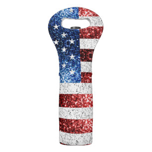 USA flag red white blue sparkles glitters Wine Bag