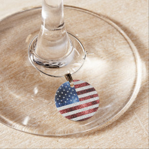 USA flag red white blue sparkles glitters Wine Charm