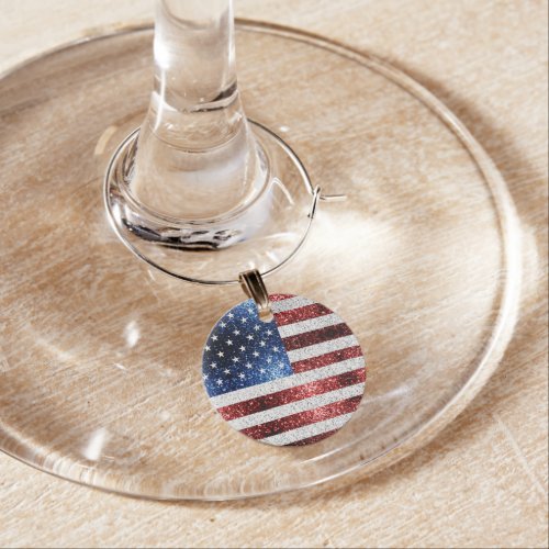 USA flag red white blue sparkles glitters Wine Charm