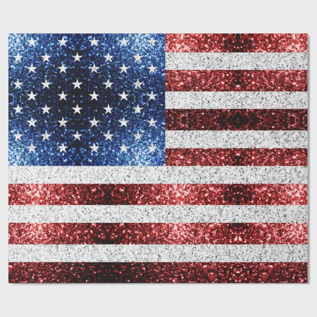 USA flag red white blue sparkles glitters Wrapping Paper (Flat)