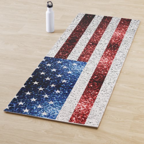 USA flag red white blue sparkles glitters Yoga Mat