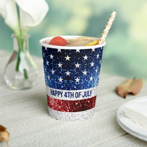 USA flag red white blue sparkles glitters Your txt Paper Cups