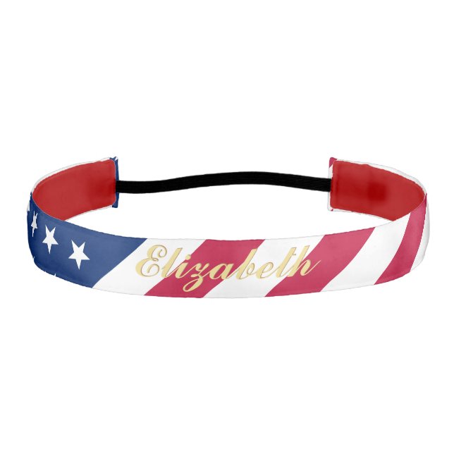 USA Flag Red White Blue Stars Stripes Monogrammed Athletic Headband (Front)