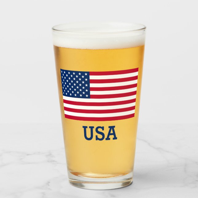USA Flag Red White Blue United States Patriotic Glass (Front Filled)