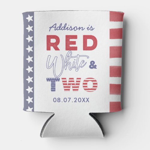 USA Flag Red White  TWO 2nd Birthday Party Favor  Can Cooler