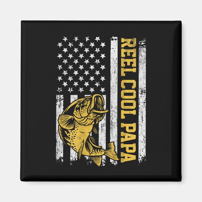 Usa Flag Reel Cool Papa Patriotic Fishing Design O Magnet (Front)