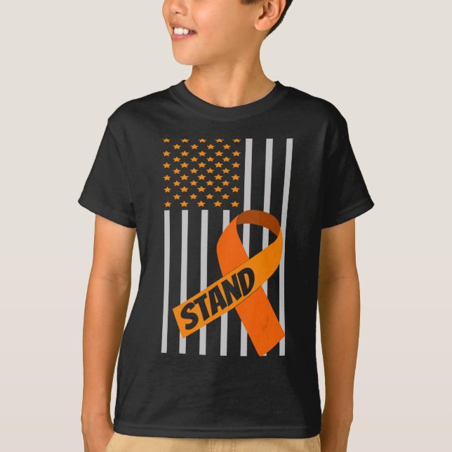 USA Flag Ribbon Leukemia Awareness  Family Support T-Shirt (Front)