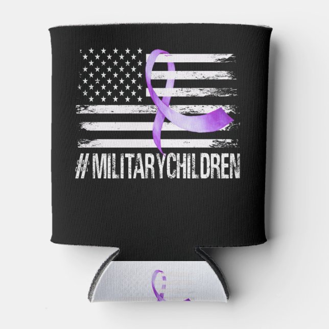 USA Flag Ribbon, Purple Up! Month Tee for Military Can Cooler (Front)
