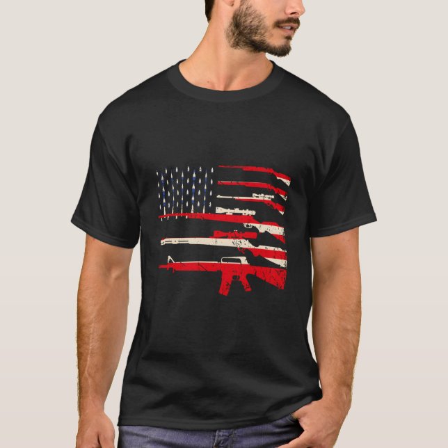 Usa Flag Rifles Guns Weapons 2A Amendment Fathers  T-Shirt (Front)