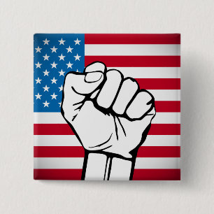 USA Flag   Rising Fist Button