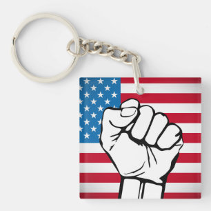 USA Flag   Rising Fist Keychain